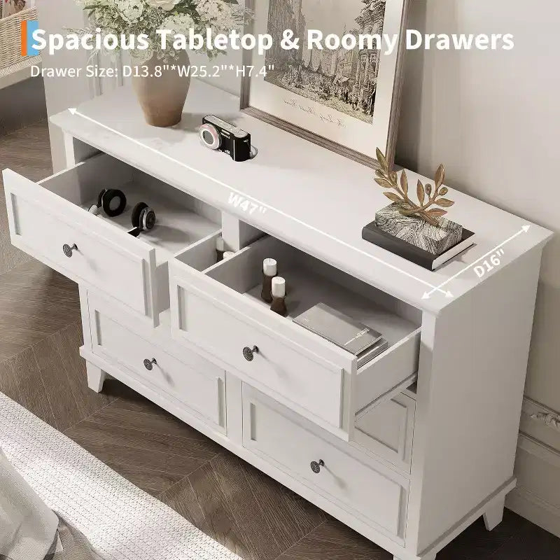6-Schubladen-Kommode, Aufbewahrungsschrank aus Holz mit Schubladen, große, breite Kommode als TV-Ständer, moderne Schubladenorganizer für Schlafzimmer, Wohnzimmer, Flur, Eingangsbereich