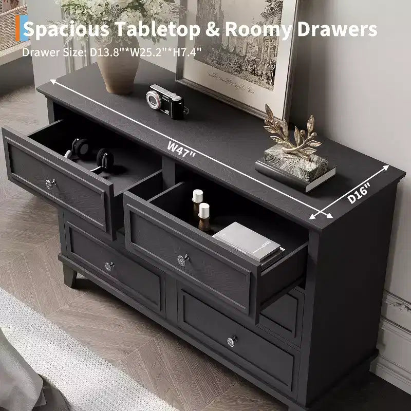 6-Schubladen-Kommode, Aufbewahrungsschrank aus Holz mit Schubladen, große, breite Kommode als TV-Ständer, moderne Schubladenorganizer für Schlafzimmer, Wohnzimmer, Flur, Eingangsbereich