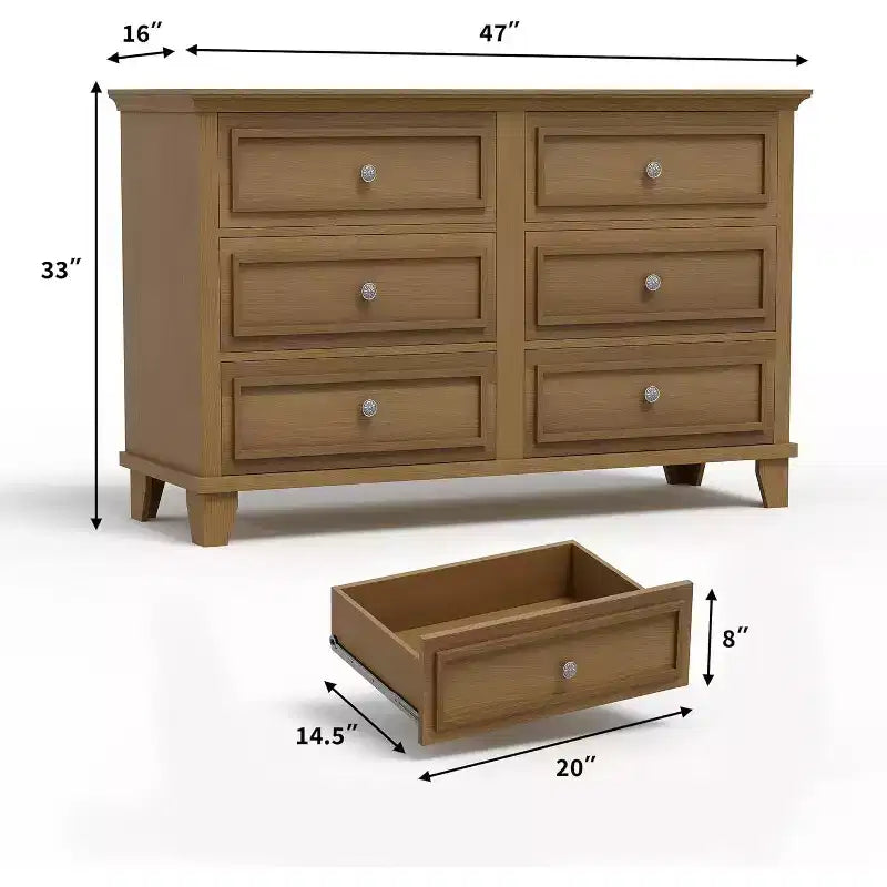 6-Schubladen-Kommode, Aufbewahrungsschrank aus Holz mit Schubladen, große, breite Kommode als TV-Ständer, moderne Schubladenorganizer für Schlafzimmer, Wohnzimmer, Flur, Eingangsbereich