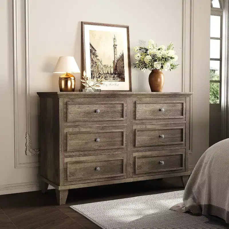 6-Schubladen-Kommode, Aufbewahrungsschrank aus Holz mit Schubladen, große, breite Kommode als TV-Ständer, moderne Schubladenorganizer für Schlafzimmer, Wohnzimmer, Flur, Eingangsbereich