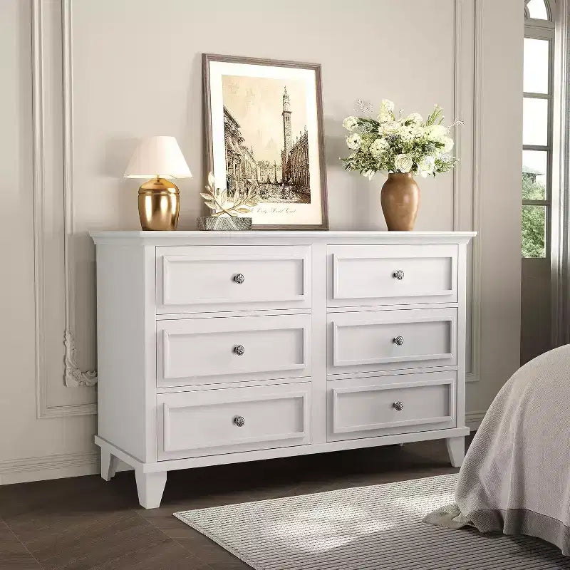 6-Schubladen-Kommode, Aufbewahrungsschrank aus Holz mit Schubladen, große, breite Kommode als TV-Ständer, moderne Schubladenorganizer für Schlafzimmer, Wohnzimmer, Flur, Eingangsbereich