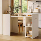 50 Folding Table with Storage Cabinet & Wheels, Extendable Drop Leaf Desk for Kitchen, Home Office and Bedroom