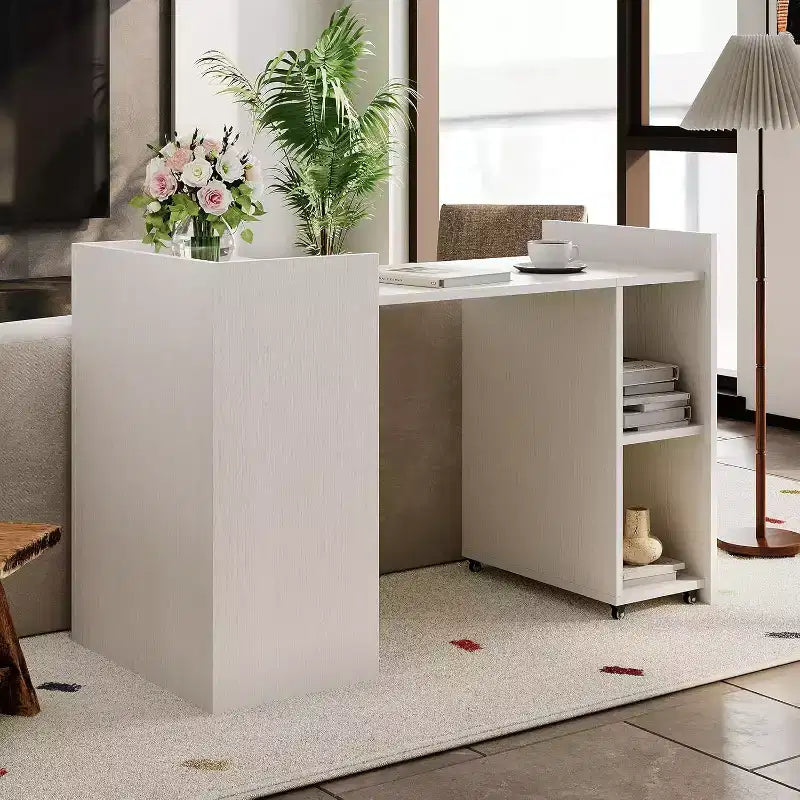 50 Klapptisch mit Aufbewahrungsschrank & Rollen, ausziehbarer Klappschreibtisch für Küche, Home Office und Schlafzimmer