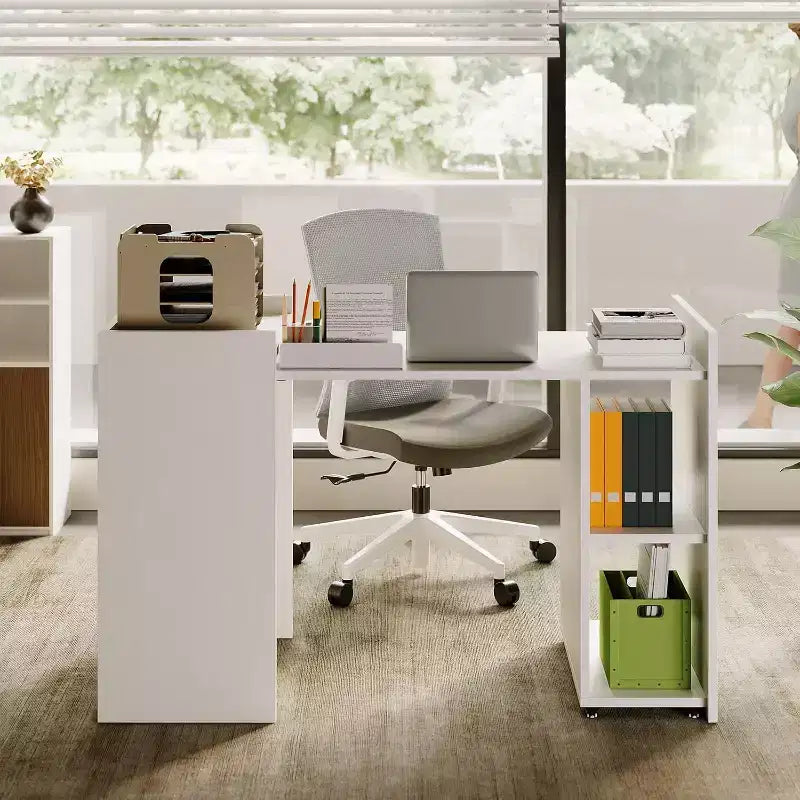 50 Klapptisch mit Aufbewahrungsschrank & Rollen, ausziehbarer Klappschreibtisch für Küche, Home Office und Schlafzimmer