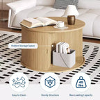 28 runder Couchtisch mit Stauraum, Mid-Century Modern Beistelltisch mit geriffelter Schiebetür für Wohnzimmer