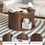 28 runder Couchtisch mit Stauraum, Mid-Century Modern Beistelltisch mit geriffelter Schiebetür für Wohnzimmer