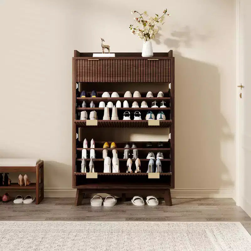 Gerillter Schuhschrank mit 2 Klappfächern, freistehender versteckter Schuh-Organizer, schmaler Schuhschrank für Flur Wohnzimmer