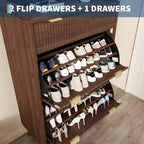 Gerillter Schuhschrank mit 2 Klappfächern, freistehender versteckter Schuh-Organizer, schmaler Schuhschrank für Flur Wohnzimmer