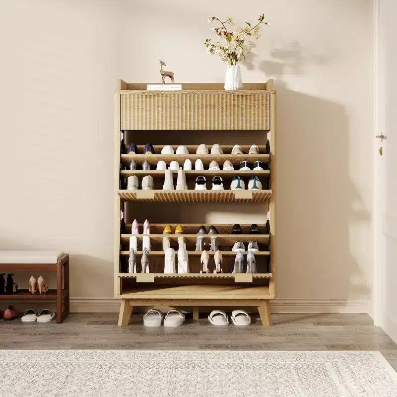 Gerillter Schuhschrank mit 2 Klappfächern, freistehender versteckter Schuh-Organizer, schmaler Schuhschrank für Flur Wohnzimmer