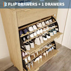 Gerillter Schuhschrank mit 2 Klappfächern, freistehender versteckter Schuh-Organizer, schmaler Schuhschrank für Flur Wohnzimmer