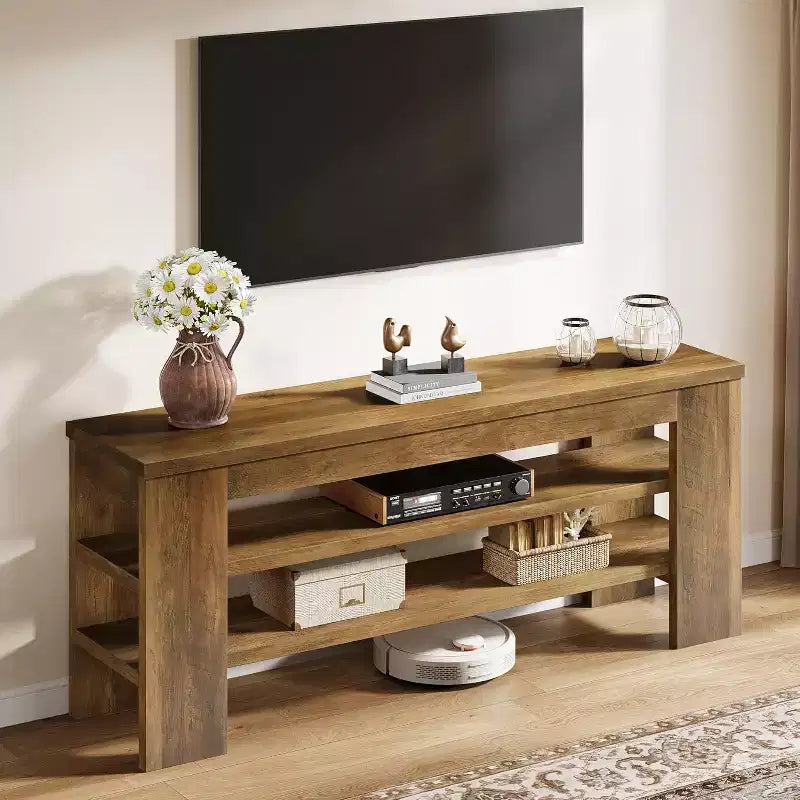 TV-Ständer für Fernseher bis 55 Zoll, Unterhaltungszentrale mit offenen Ablagefächern, Moderner Medienkonsolentisch für Wohnzimmer, Schlafzimmer