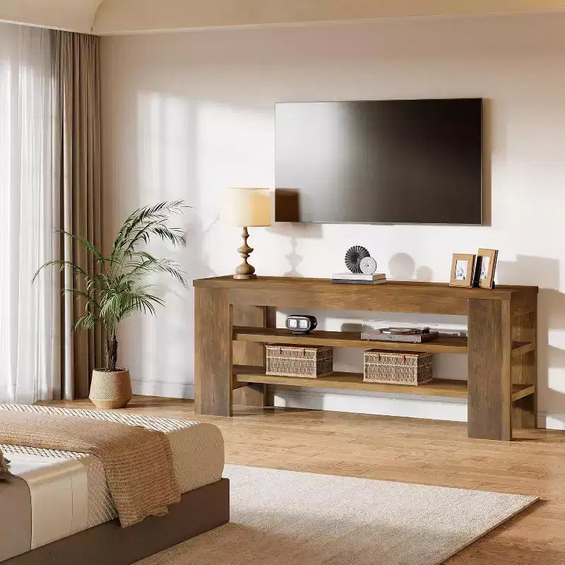 TV-Ständer für Fernseher bis 55 Zoll, Unterhaltungszentrale mit offenen Ablagefächern, Moderner Medienkonsolentisch für Wohnzimmer, Schlafzimmer