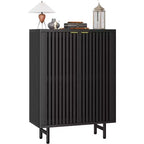 COZONY Narrow Shoe Cabinet with Breathable Louver Doors, 6 Tier Modern Hidden Shoe Rack, Freestanding Entryway Cabinet for Closet & Hallway, Black