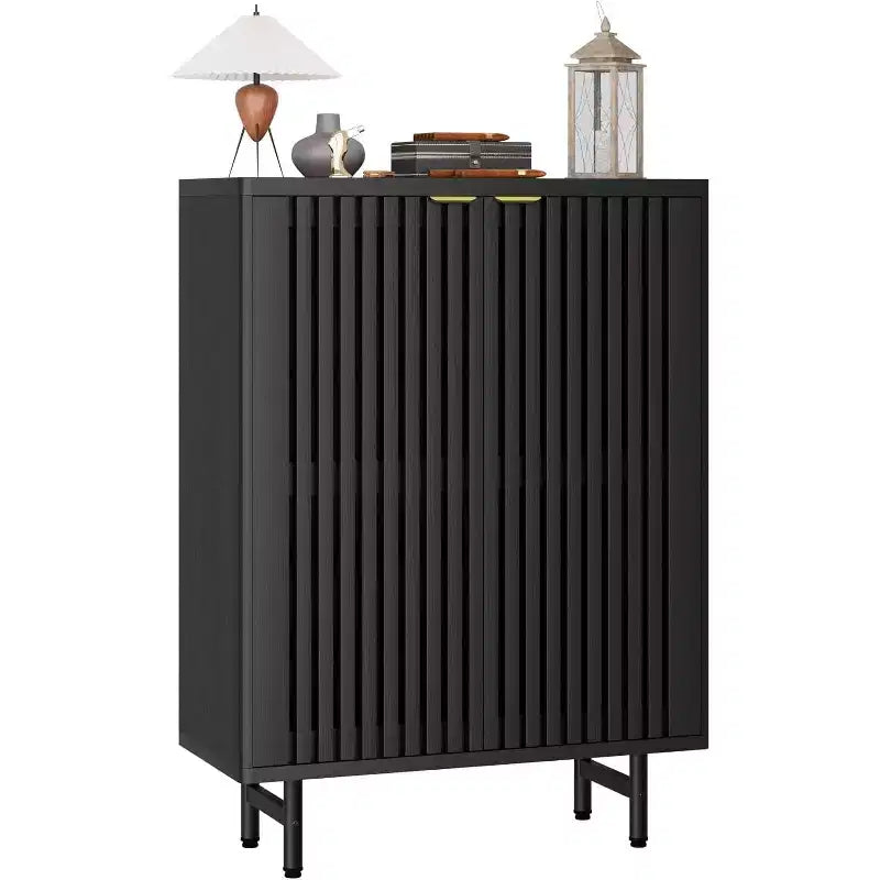 COZONY Narrow Shoe Cabinet with Breathable Louver Doors, 6 Tier Modern Hidden Shoe Rack, Freestanding Entryway Cabinet for Closet & Hallway, Black