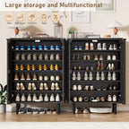 Schmaler Schuhschrank mit atmungsaktiven Lamellentüren, 6-stöckiger moderner versteckter Schuhregal, freistehender Eingangsschrank für Garderobe und Flur, Schwarz