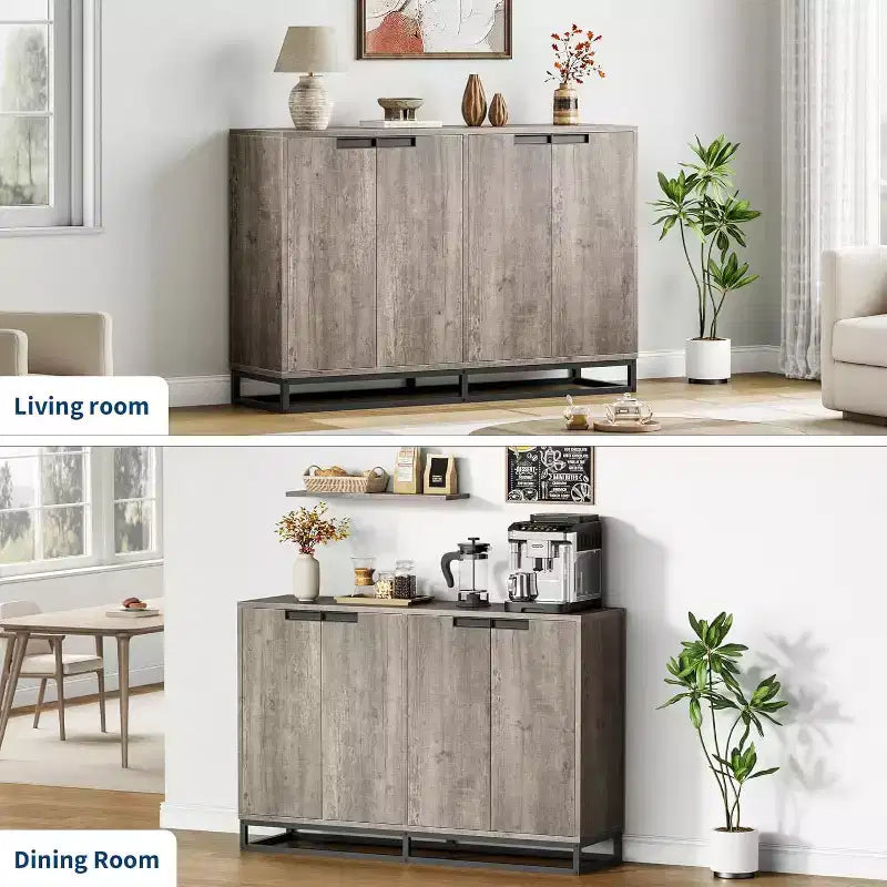 Sideboard Buffet Schrank, Akzentschrank mit 4 Türen und verstellbaren Einlegeböden, Küchenbuffetschrank, Esszimmer, Eingangsbereich, Wohnzimmer