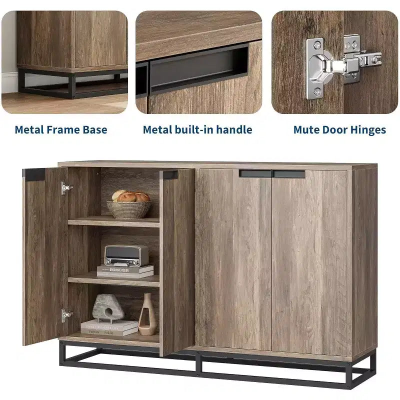 Sideboard Buffet Schrank, Akzentschrank mit 4 Türen und verstellbaren Einlegeböden, Küchenbuffetschrank, Esszimmer, Eingangsbereich, Wohnzimmer