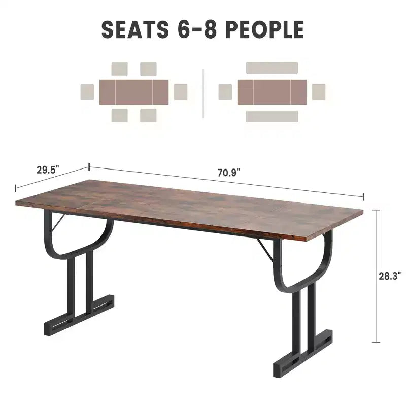 70.9 Zoll Esstisch, schwere Metallstützbeine, Weinglas-Beintyp Küchentisch, verschleißfeste verdickte Holz-Tischplatte für Esszimmer