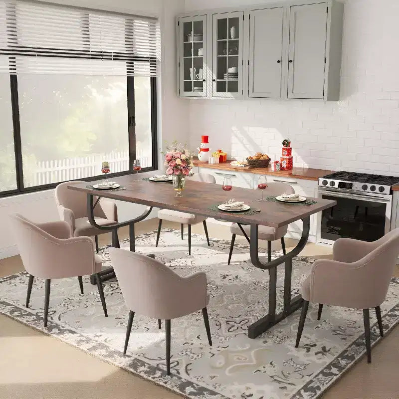 70.9 Zoll Esstisch, schwere Metallstützbeine, Weinglas-Beintyp Küchentisch, verschleißfeste verdickte Holz-Tischplatte für Esszimmer