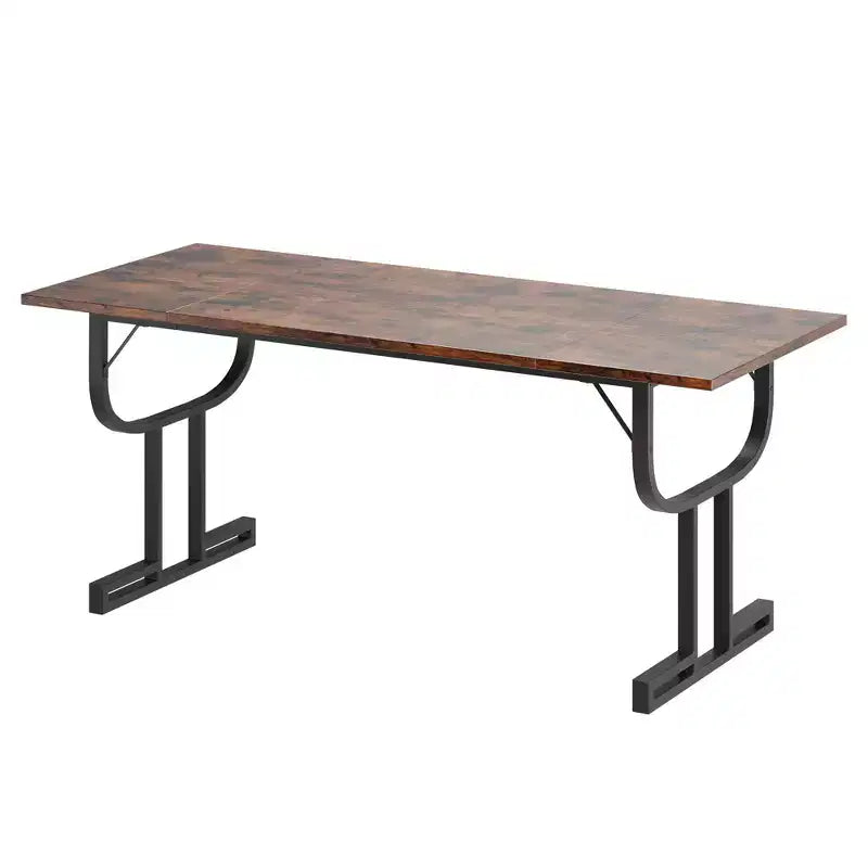 70.9 Zoll Esstisch, schwere Metallstützbeine, Weinglas-Beintyp Küchentisch, verschleißfeste verdickte Holz-Tischplatte für Esszimmer