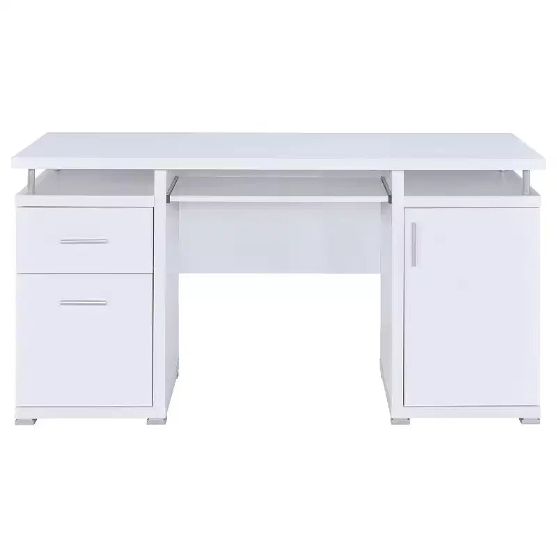 55 Holztisch, Bürotisch mit 2 Schubladen, 1 Schrank, 1 offenem Regal, 1 Tür, Arbeitstisch für Heimbüro, Arbeitszimmer, kleine Räume