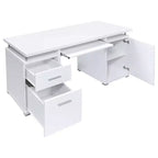 55 Holztisch, Bürotisch mit 2 Schubladen, 1 Schrank, 1 offenem Regal, 1 Tür, Arbeitstisch für Heimbüro, Arbeitszimmer, kleine Räume
