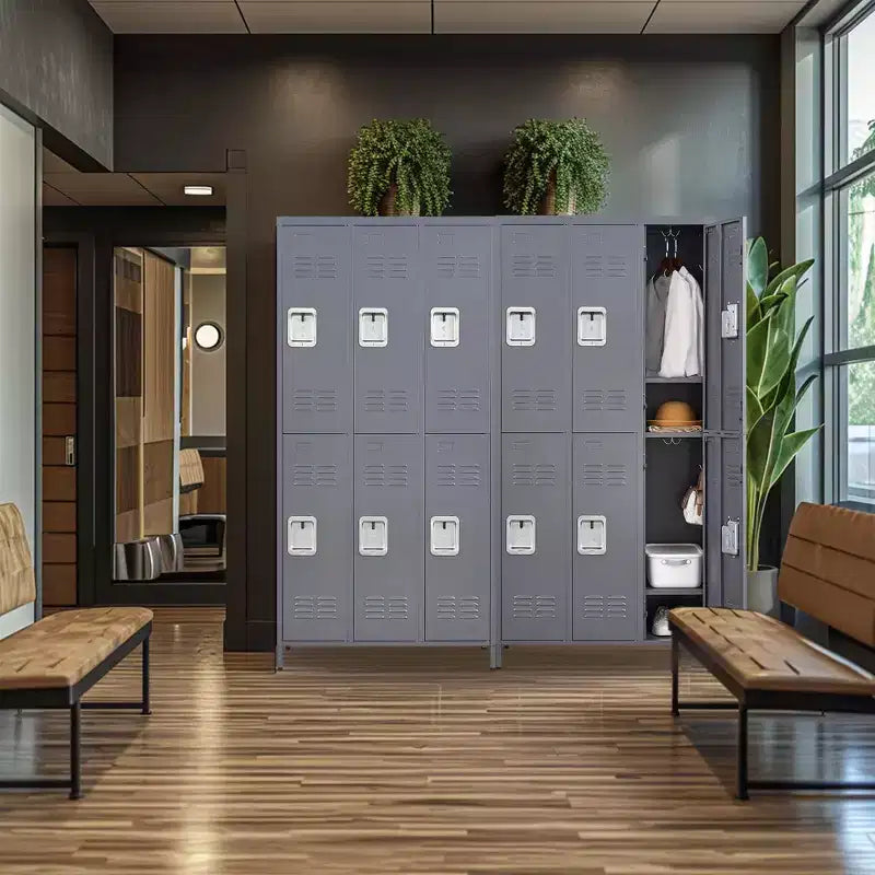 Metallspind, grauer Stahlschrank mit unabhängigen Schlössern (für Mitarbeiter/Fitnessstudio/Büro/Schule)