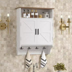 VECELO Wall-Mounted Bathroom Cabinet, Space-Saving Bathroom Storage Cabinet with Adjustable Shelves & Hooks for Bathroom or Entryway, White