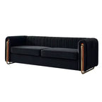 84 Moderne Samtpolster-Sofa, Couch mit goldenen Metallbeinen und gerollten Armlehnen für Wohnzimmer, Schlafzimmer oder Apartment