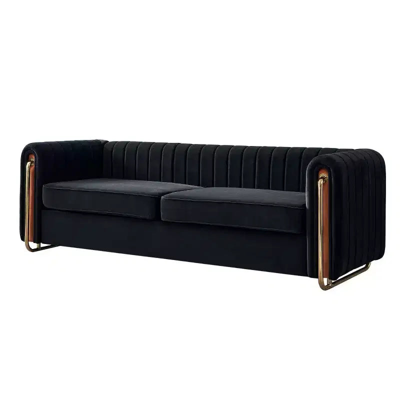 84 Moderne Samtpolster-Sofa, Couch mit goldenen Metallbeinen und gerollten Armlehnen für Wohnzimmer, Schlafzimmer oder Apartment