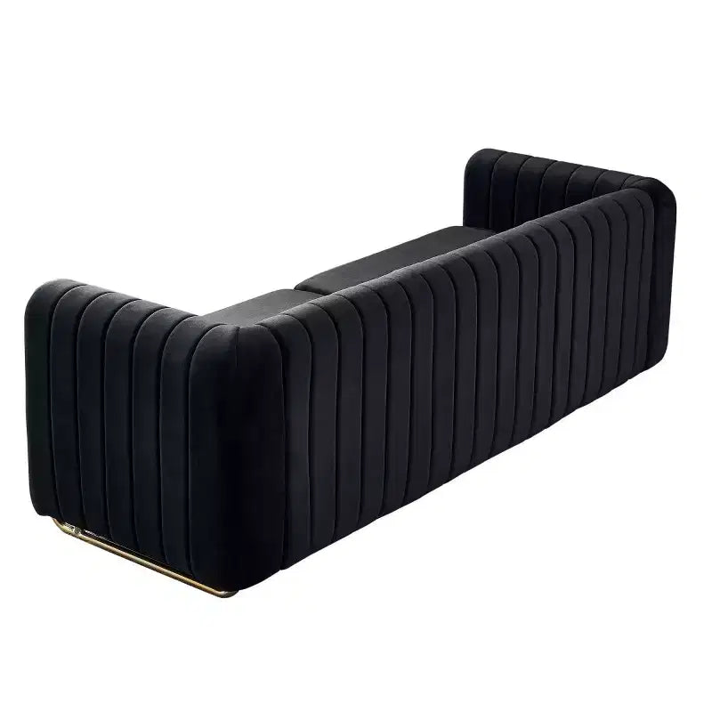 84 Moderne Samtpolster-Sofa, Couch mit goldenen Metallbeinen und gerollten Armlehnen für Wohnzimmer, Schlafzimmer oder Apartment