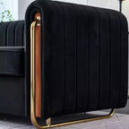 84 Moderne Samtpolster-Sofa, Couch mit goldenen Metallbeinen und gerollten Armlehnen für Wohnzimmer, Schlafzimmer oder Apartment