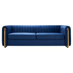 84 Moderne Samtpolster-Sofa, Couch mit goldenen Metallbeinen und gerollten Armlehnen für Wohnzimmer, Schlafzimmer oder Apartment