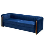 84 Moderne Samtpolster-Sofa, Couch mit goldenen Metallbeinen und gerollten Armlehnen für Wohnzimmer, Schlafzimmer oder Apartment