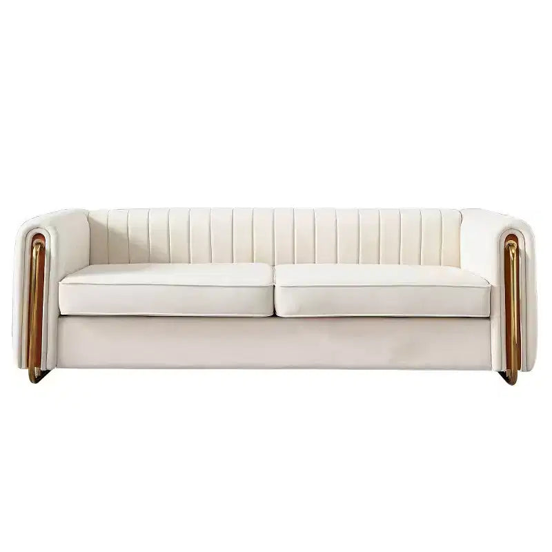 84 Moderne Samtpolster-Sofa, Couch mit goldenen Metallbeinen und gerollten Armlehnen für Wohnzimmer, Schlafzimmer oder Apartment