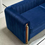 84 Moderne Samtpolster-Sofa, Couch mit goldenen Metallbeinen und gerollten Armlehnen für Wohnzimmer, Schlafzimmer oder Apartment