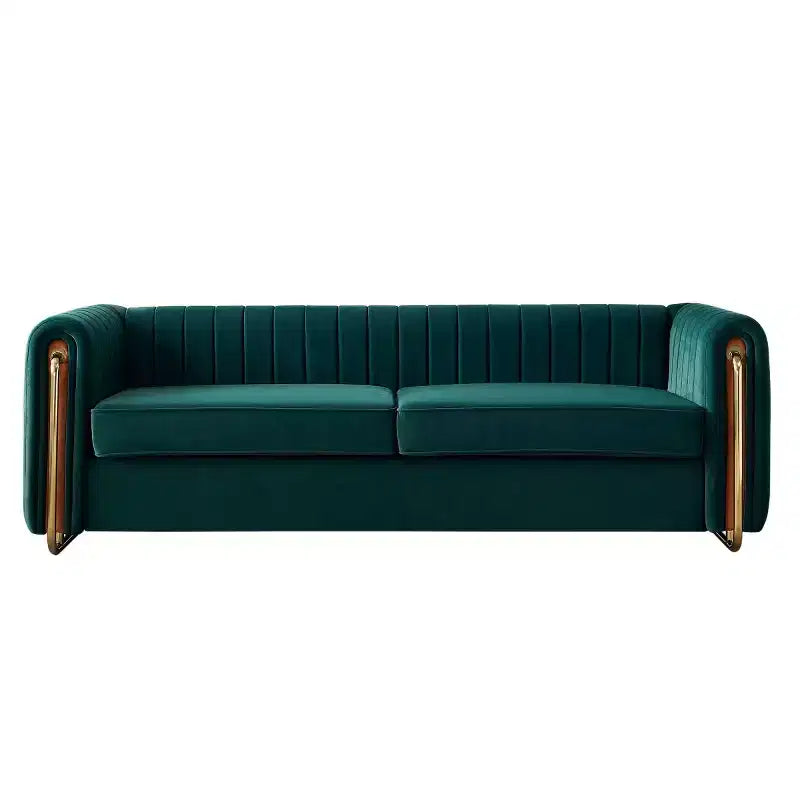 84 Moderne Samtpolster-Sofa, Couch mit goldenen Metallbeinen und gerollten Armlehnen für Wohnzimmer, Schlafzimmer oder Apartment
