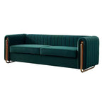 84 Moderne Samtpolster-Sofa, Couch mit goldenen Metallbeinen und gerollten Armlehnen für Wohnzimmer, Schlafzimmer oder Apartment