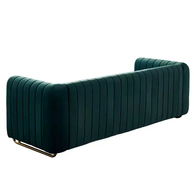 84 Moderne Samtpolster-Sofa, Couch mit goldenen Metallbeinen und gerollten Armlehnen für Wohnzimmer, Schlafzimmer oder Apartment