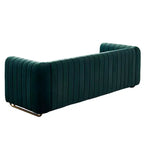 84 Moderne Samtpolster-Sofa, Couch mit goldenen Metallbeinen und gerollten Armlehnen für Wohnzimmer, Schlafzimmer oder Apartment