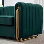 84 Moderne Samtpolster-Sofa, Couch mit goldenen Metallbeinen und gerollten Armlehnen für Wohnzimmer, Schlafzimmer oder Apartment