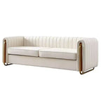 84 Moderne Samtpolster-Sofa, Couch mit goldenen Metallbeinen und gerollten Armlehnen für Wohnzimmer, Schlafzimmer oder Apartment