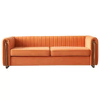 84 Moderne Samtpolster-Sofa, Couch mit goldenen Metallbeinen und gerollten Armlehnen für Wohnzimmer, Schlafzimmer oder Apartment