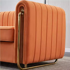 84 Moderne Samtpolster-Sofa, Couch mit goldenen Metallbeinen und gerollten Armlehnen für Wohnzimmer, Schlafzimmer oder Apartment