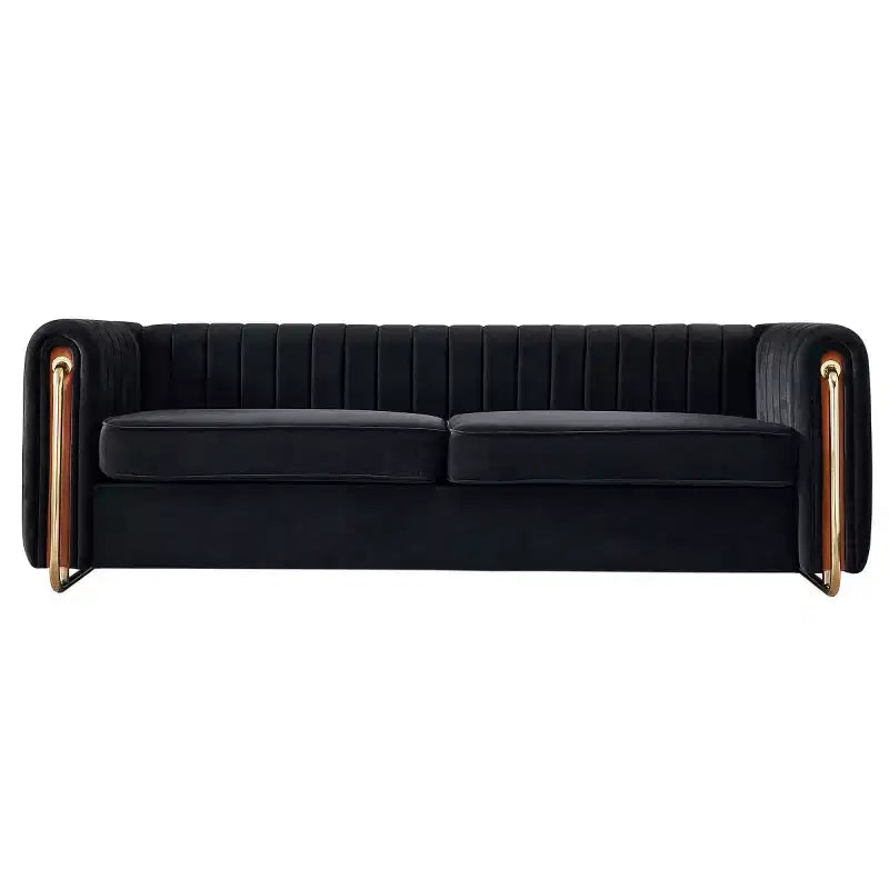 84 Moderne Samtpolster-Sofa, Couch mit goldenen Metallbeinen und gerollten Armlehnen für Wohnzimmer, Schlafzimmer oder Apartment