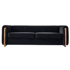 84 Moderne Samtpolster-Sofa, Couch mit goldenen Metallbeinen und gerollten Armlehnen für Wohnzimmer, Schlafzimmer oder Apartment