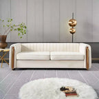 84 Modern Velvet Upholstered Sofa, 3-Seater Sofa Couch with Gold Metal Legs and Rolled Arms for Living Room, Bedroom, or Apartment-Panipeachy