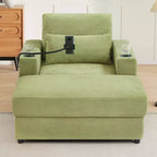 MAYEERTY Modern Style Armhair 42.5 Chaise Lounge Sofa with Movable Storage Ottoman Ports Two Cup Holders Side Pockets for Living Room Green