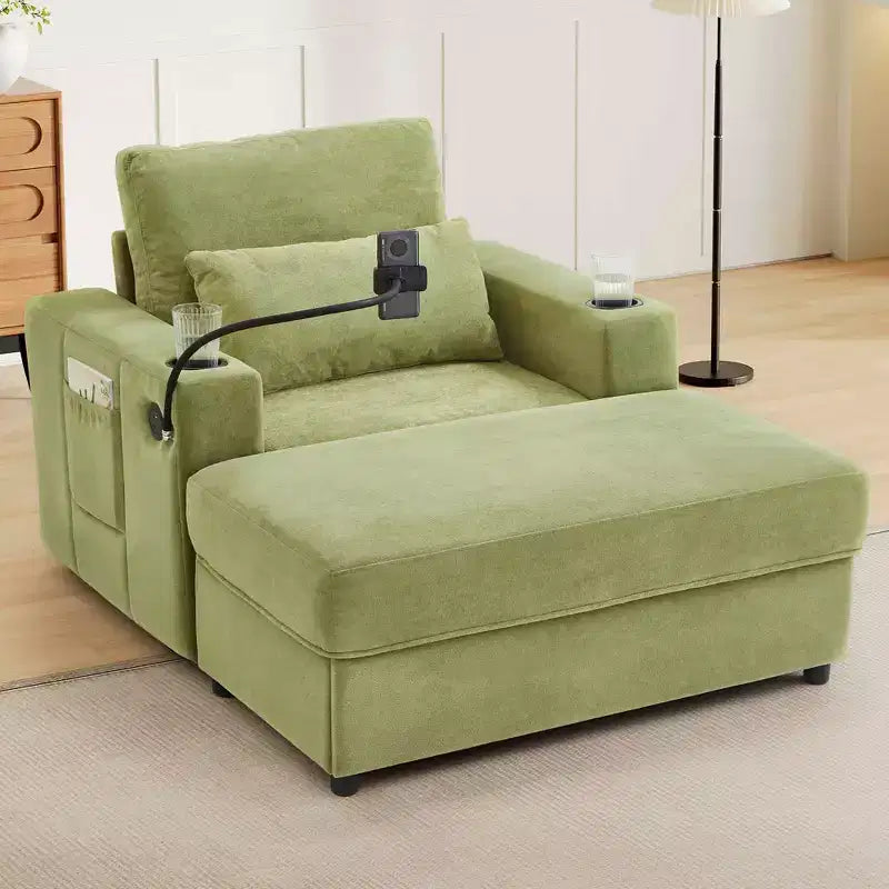 Modern Stil Sessel 42.5 Recamiere Sofa mit beweglichem Stauraum-Ottoman, zwei Getränkehaltern, Seitentaschen für Wohnzimmer Grün