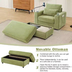 Modern Stil Sessel 42.5 Recamiere Sofa mit beweglichem Stauraum-Ottoman, zwei Getränkehaltern, Seitentaschen für Wohnzimmer Grün